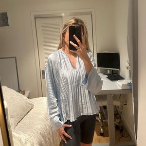 - Vince Long Sleeve Pleated V-Neck Blouse